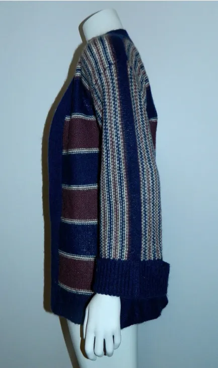 vintage 1970s cardigan sweater / blue striped wool knit HIPPIE bell sleeves S - M