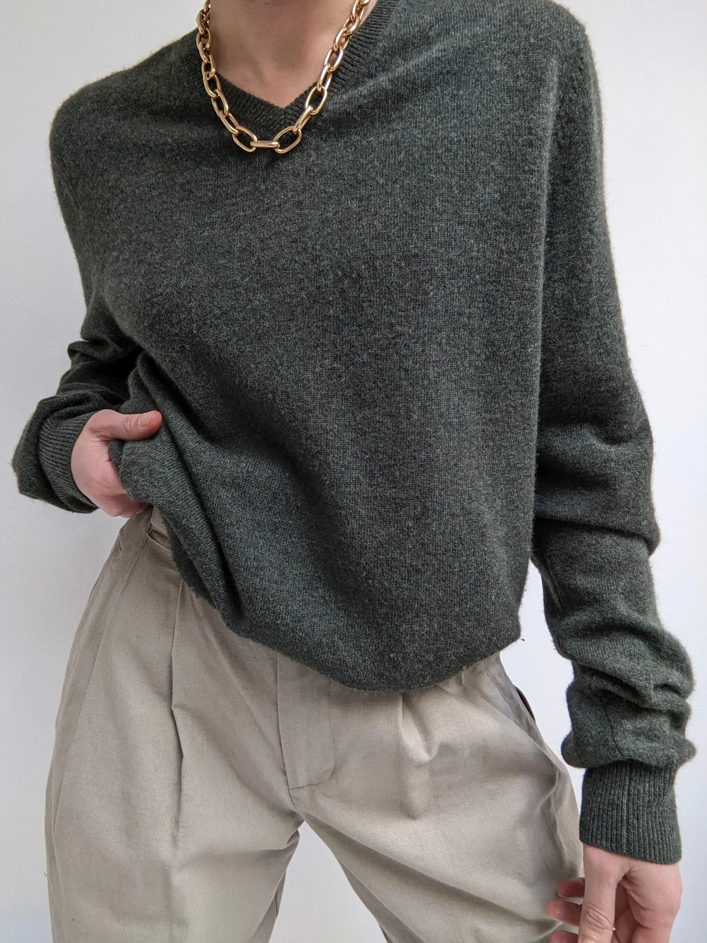 Vintage Deep Sage Cashmere V-Neck