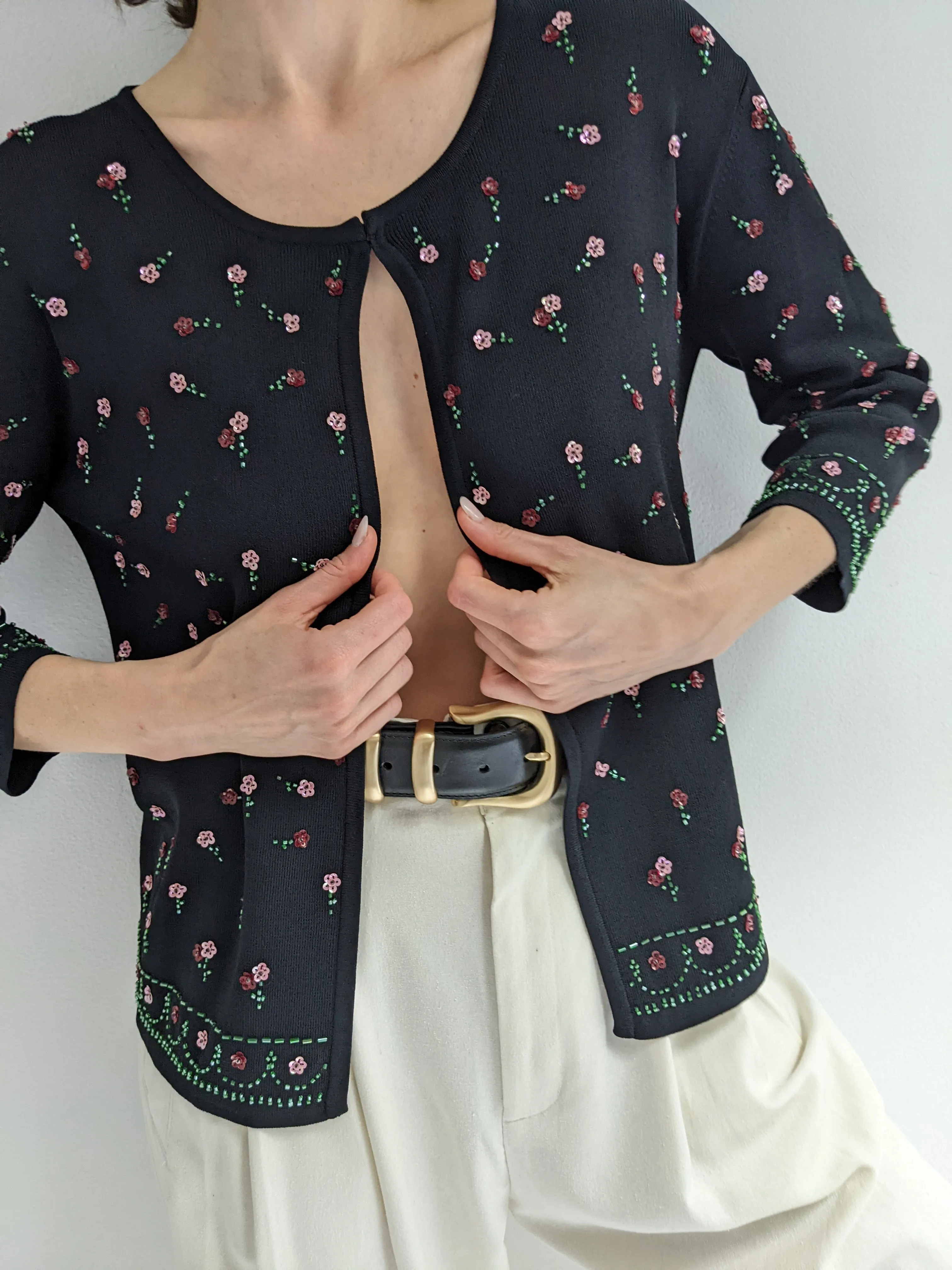 Vintage Floral Embellished Cardigan