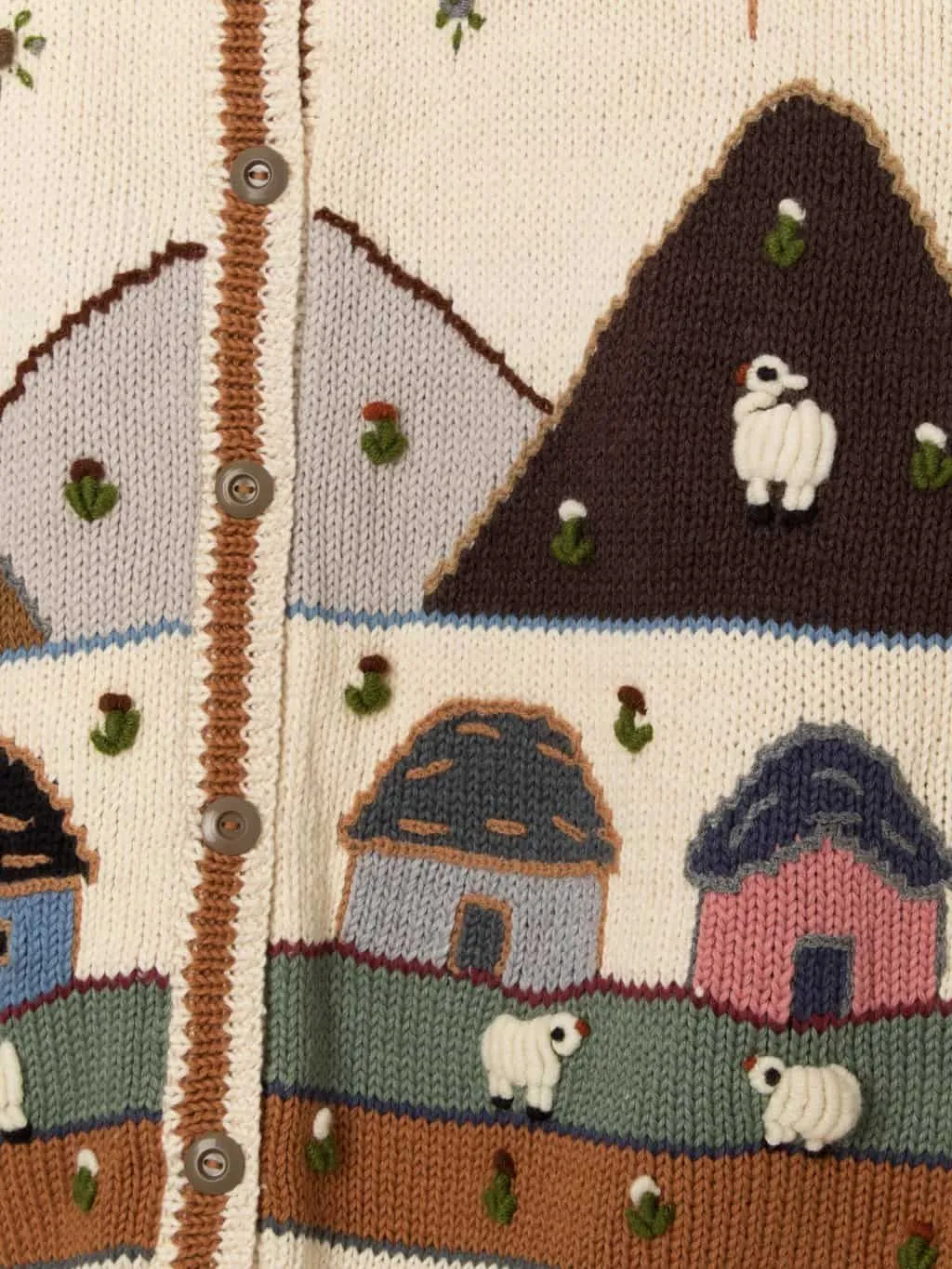 Vintage handknitted 3D sheep cardigan, made in Peru – Large