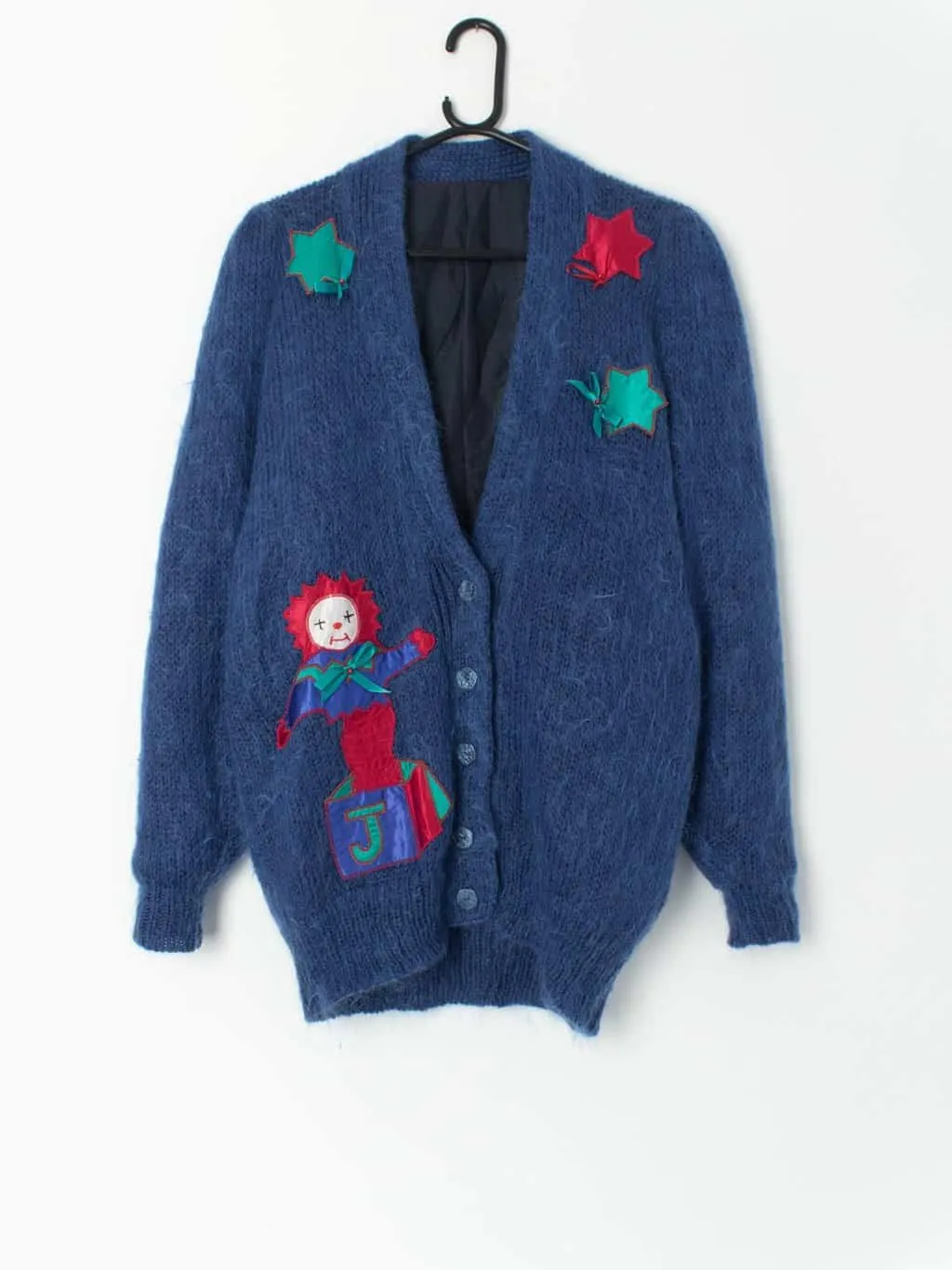 Vintage Jack in the box mohair cardigan in electric blue – Medium / Large