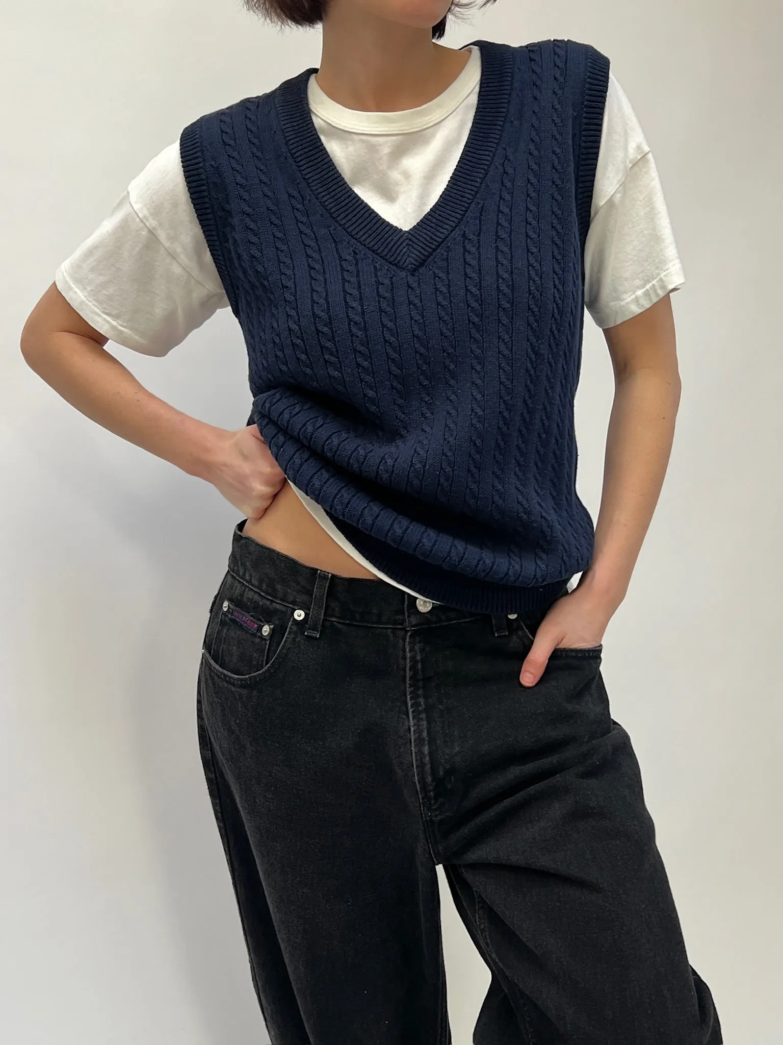 Vintage Navy Cable Knit Sweater Vest