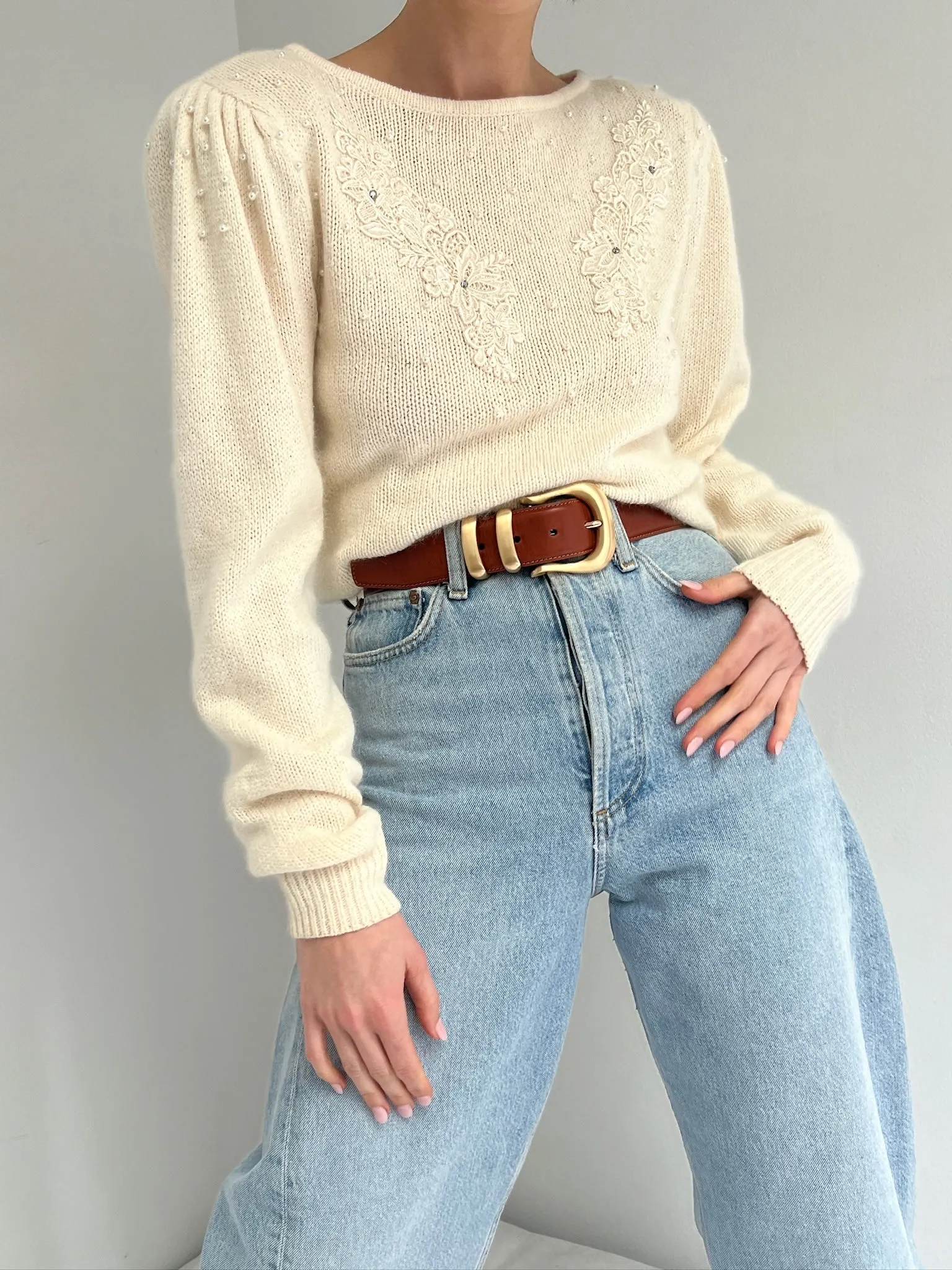 Vintage Silk Angora Embellished Sweater