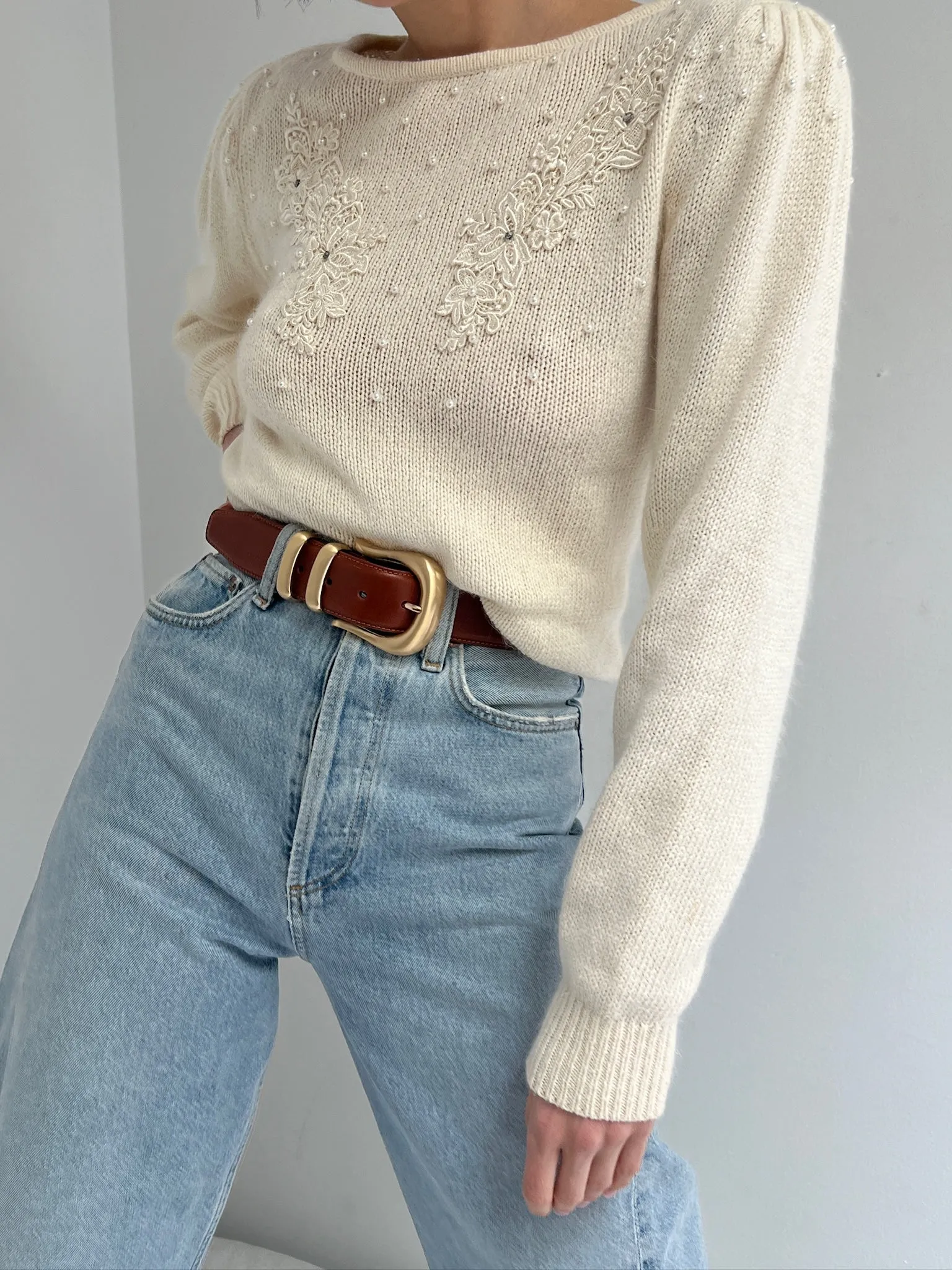 Vintage Silk Angora Embellished Sweater