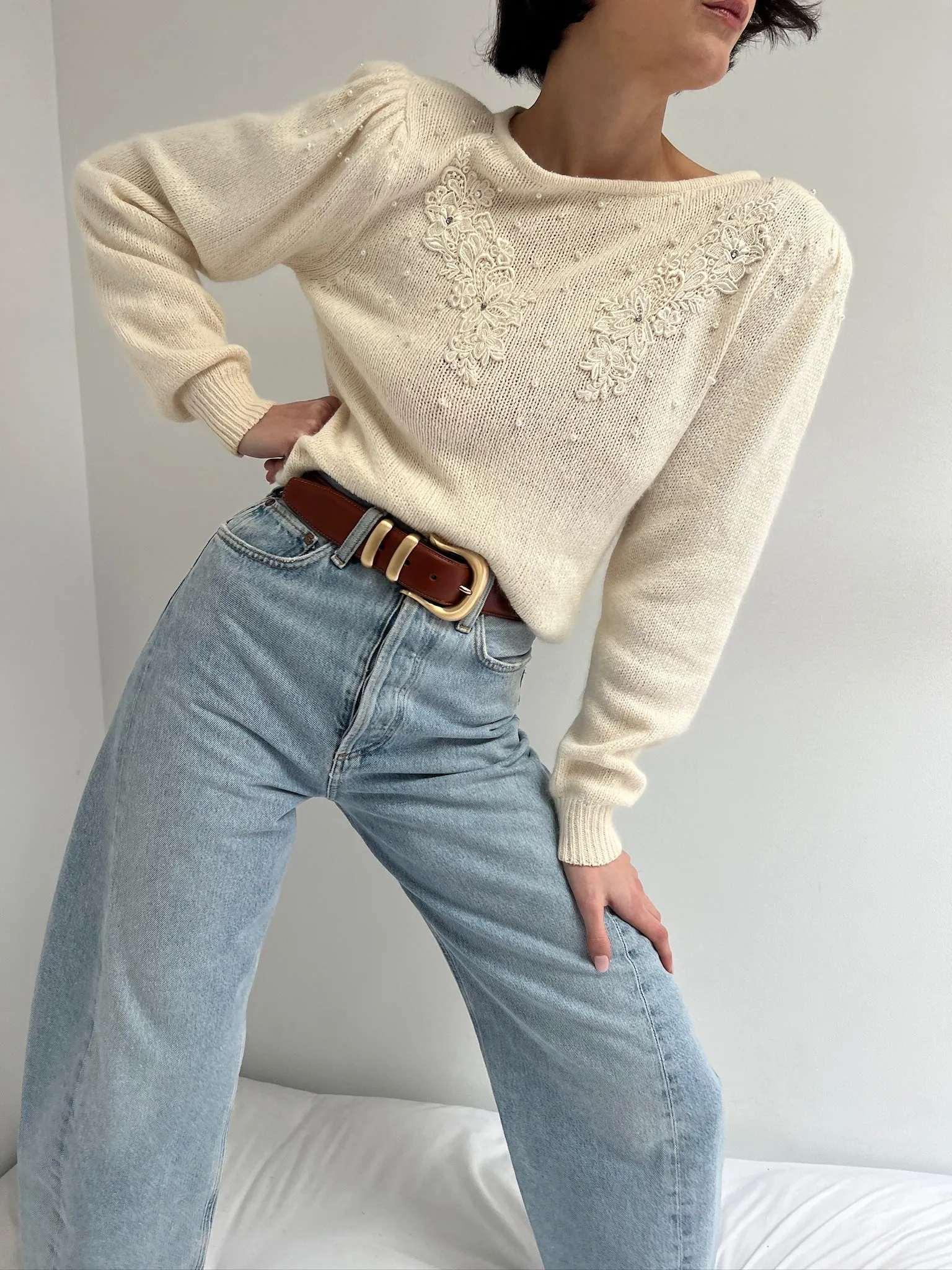 Vintage Silk Angora Embellished Sweater