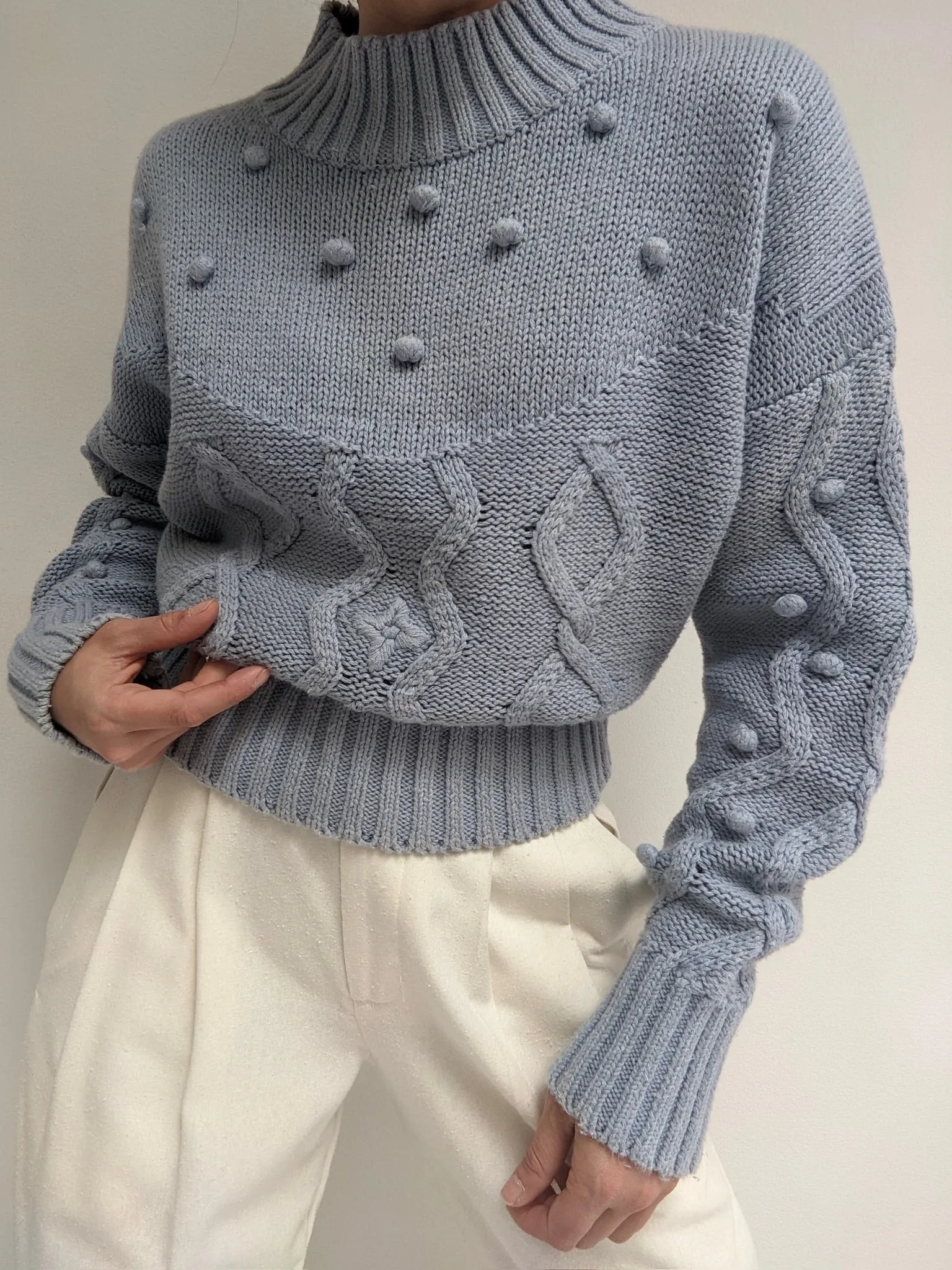 Vintage Sky Blue Pom Pom Knit