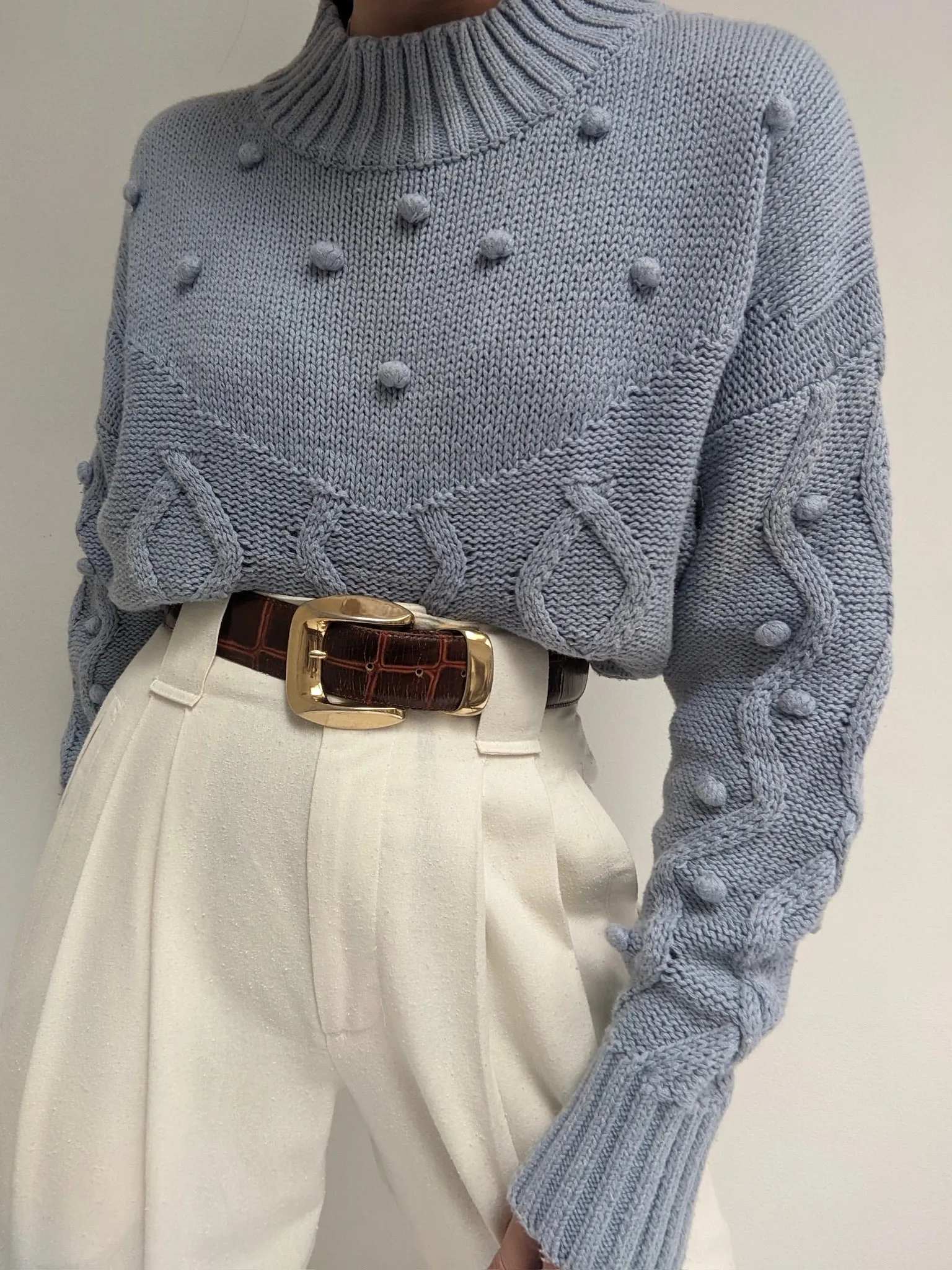 Vintage Sky Blue Pom Pom Knit