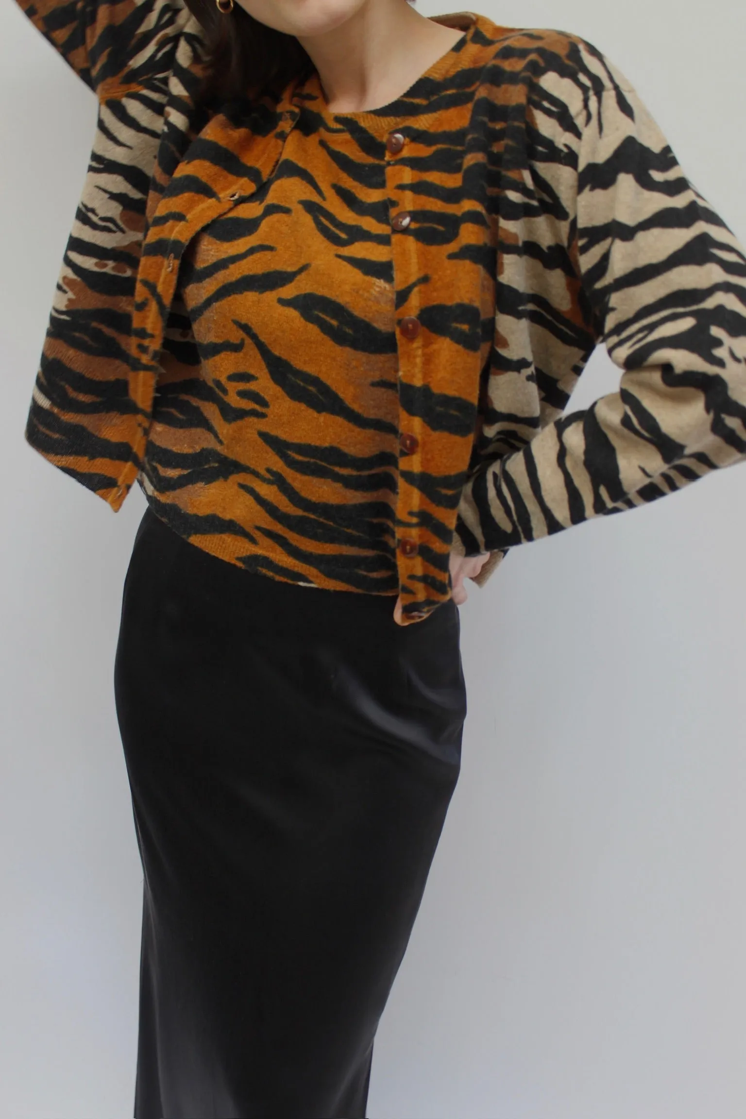 Vintage Tiger Striped Lambswool Cardigan Set