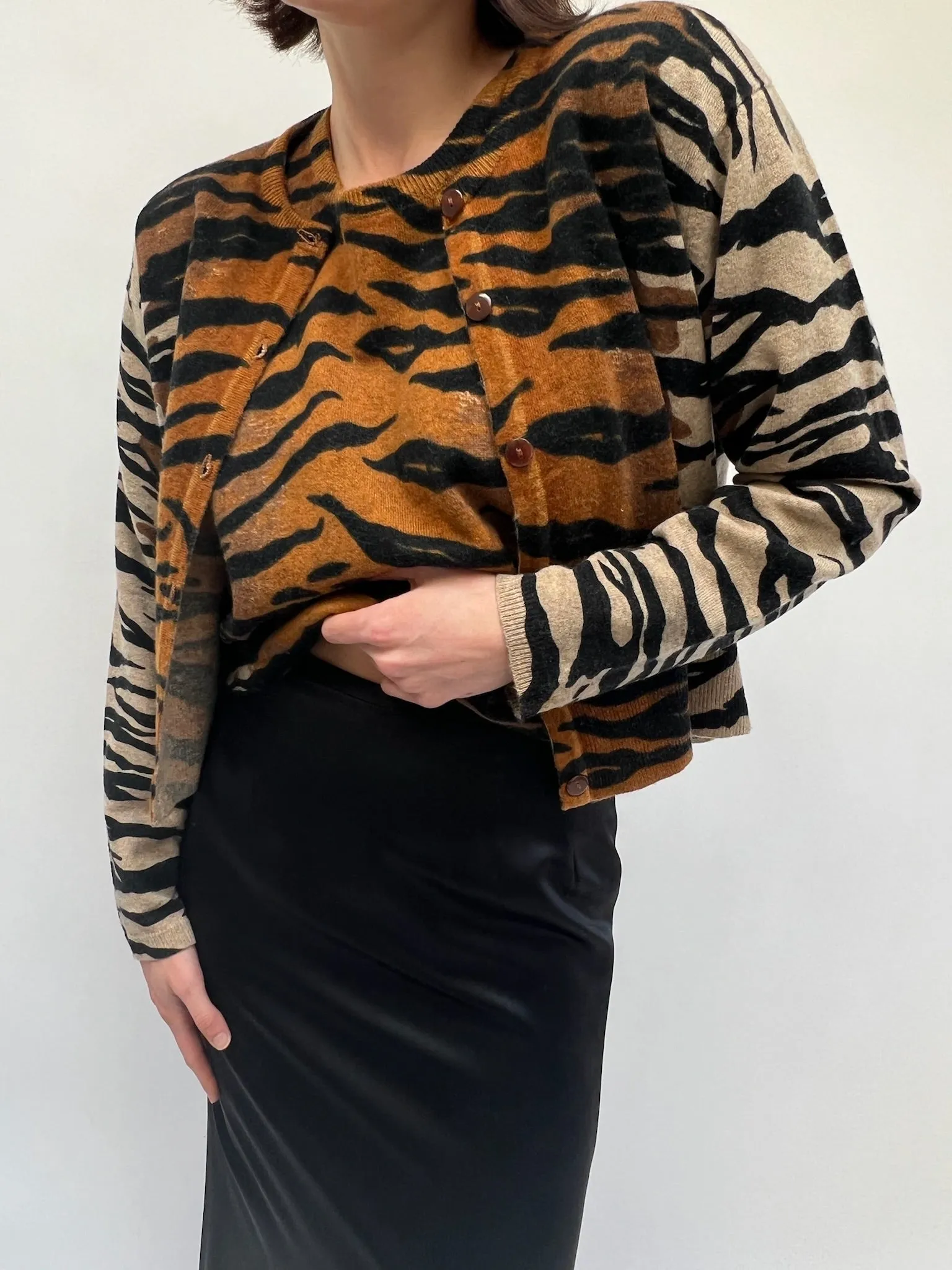 Vintage Tiger Striped Lambswool Cardigan Set