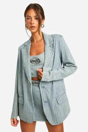 Vintage Tint Stripe Oversized Denim Blazer