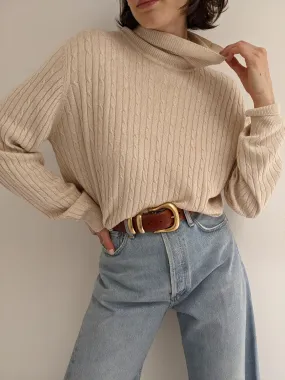 Vintage Wheat Silk & Cashmere Cable Knit Turtleneck