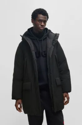 Water-repellent parka jacket in superblack fabric