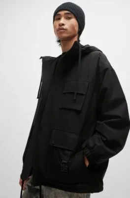 Water-repellent parka jacket with stacked-logo buckle