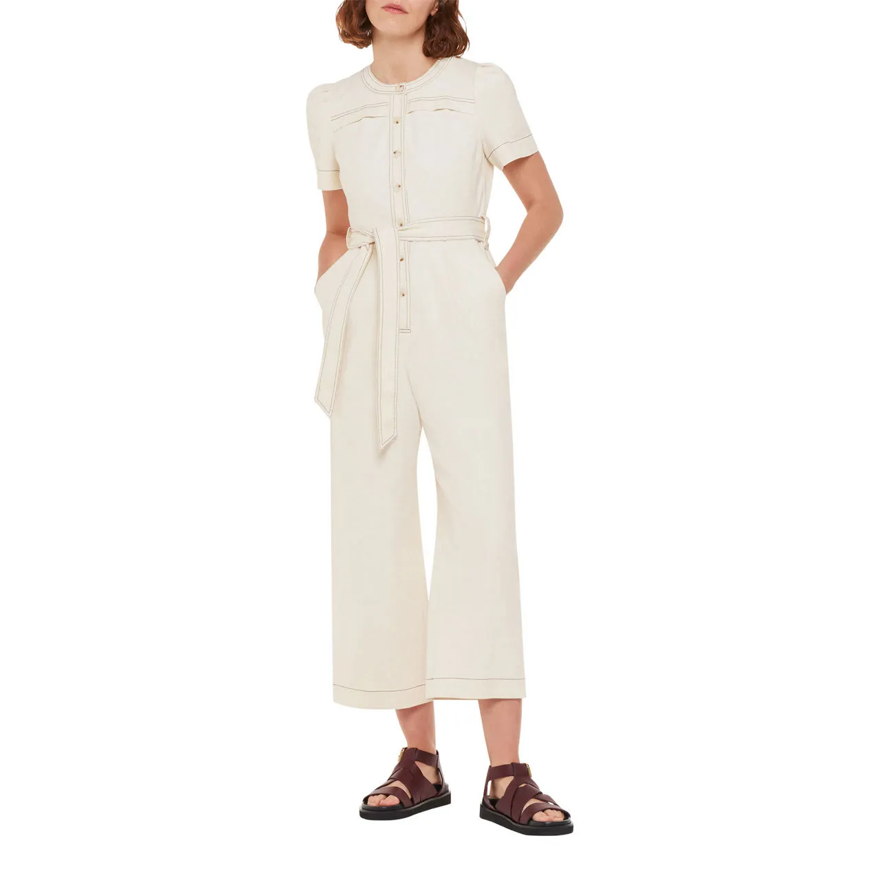 WHISTLES Alana Denim Jumpsuit - Cream