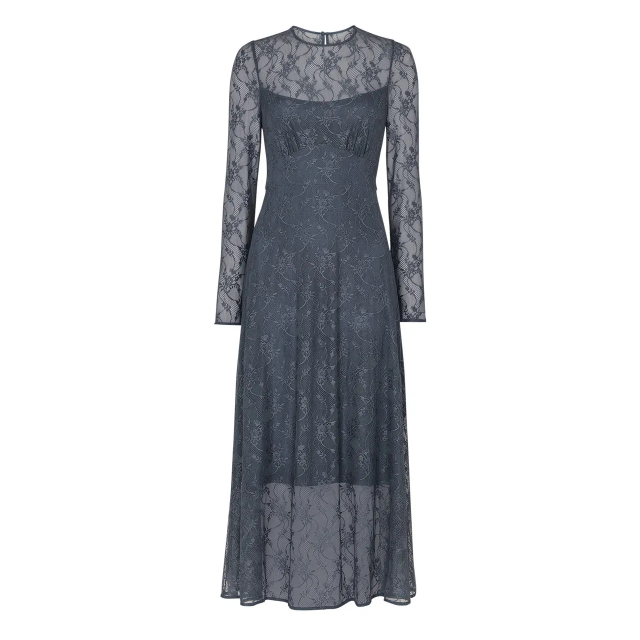 WHISTLES Fay Lace Flared Dress - Grey