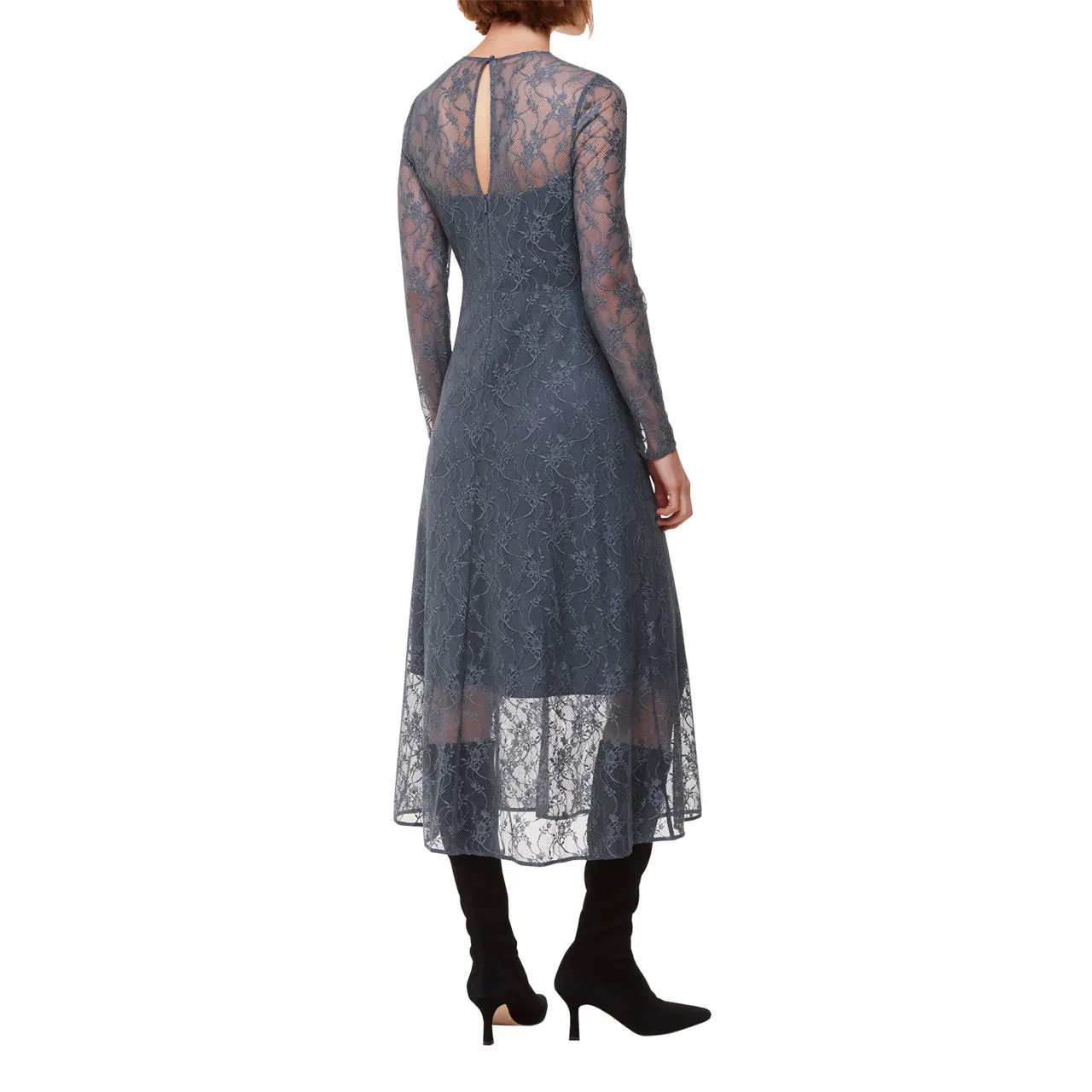 WHISTLES Fay Lace Flared Dress - Grey