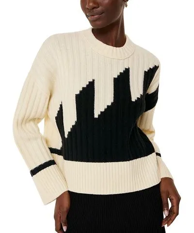 Whistles Graphic Intarsia Wool Blend Crewneck Knit Sweater