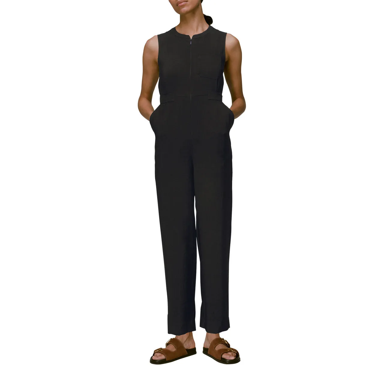 WHISTLES Josie Zip Front Jumpsuit - Black