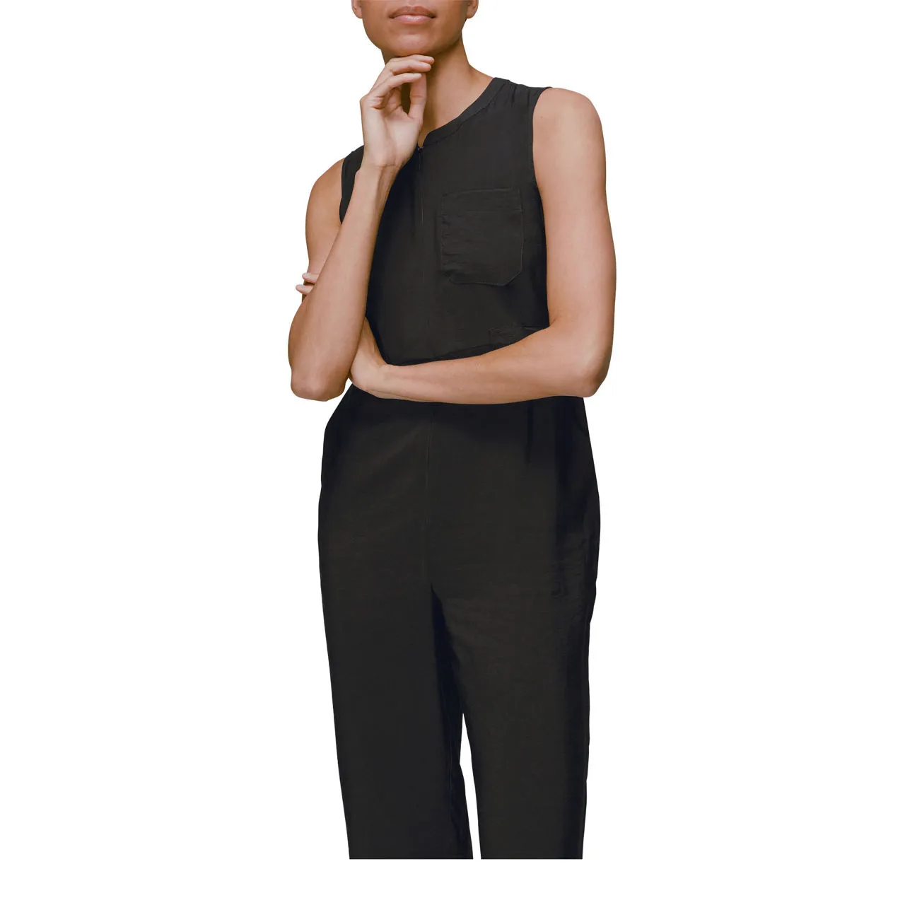 WHISTLES Josie Zip Front Jumpsuit - Black