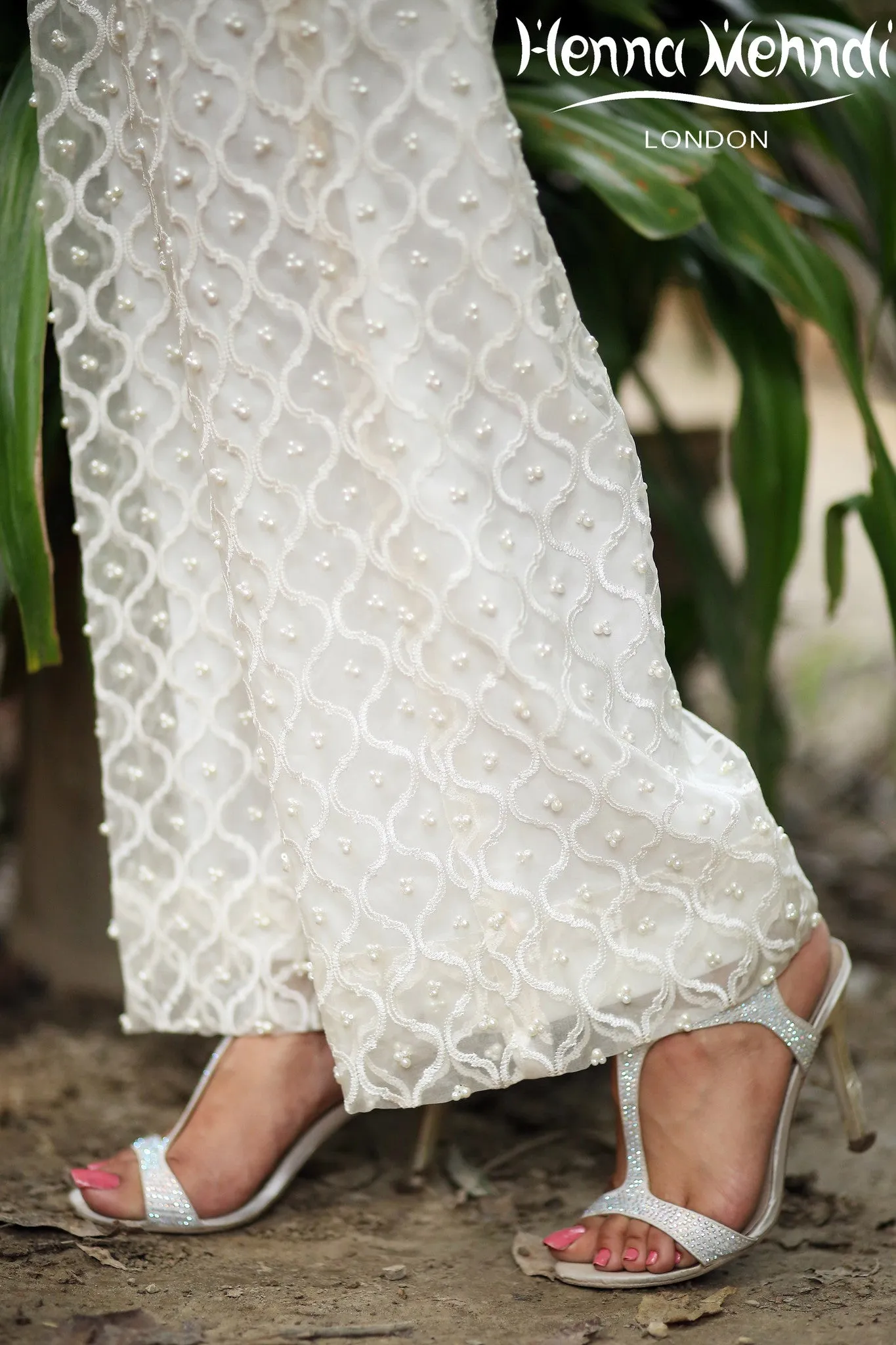 White Embroidered Trousers