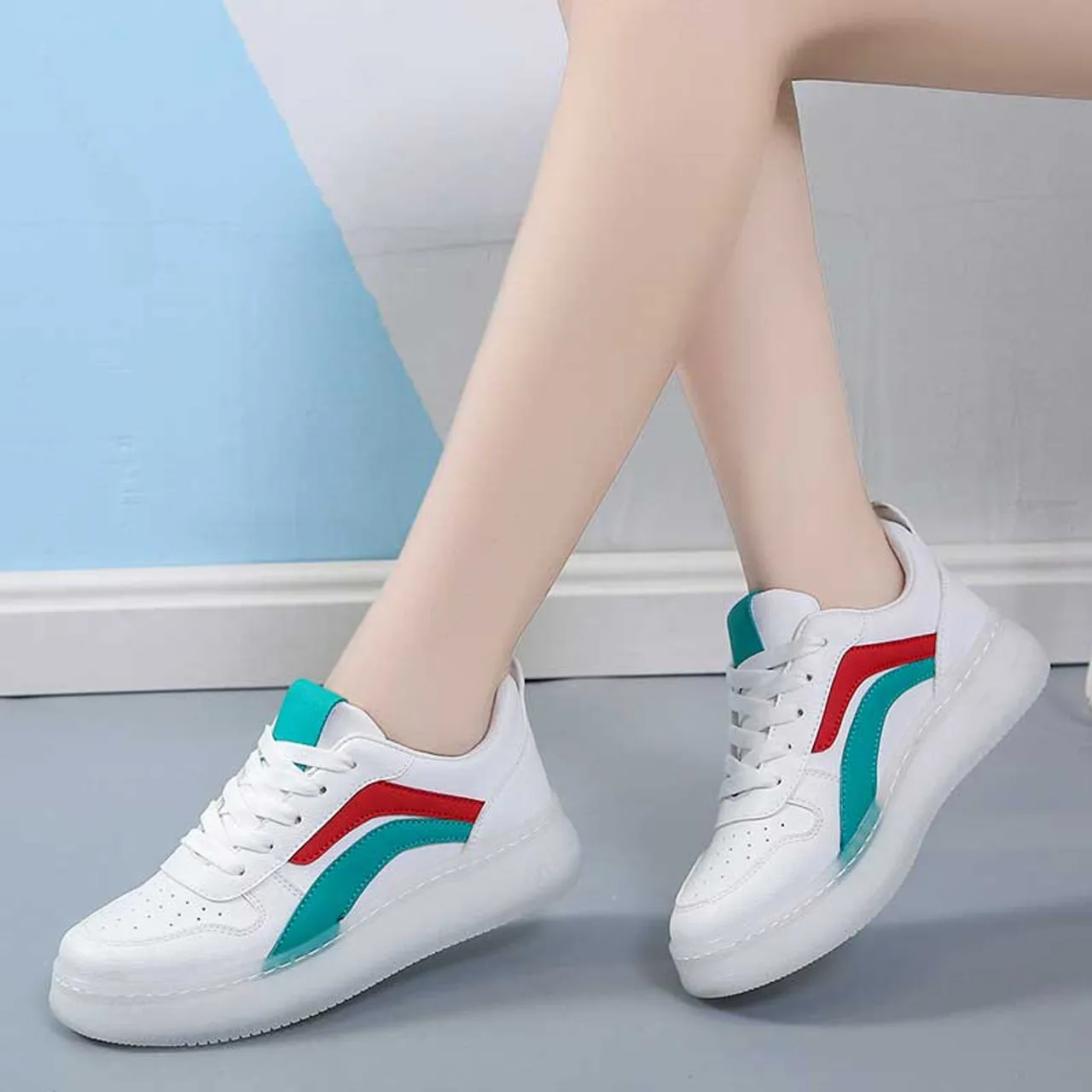 White green color stripe shoe sneaker