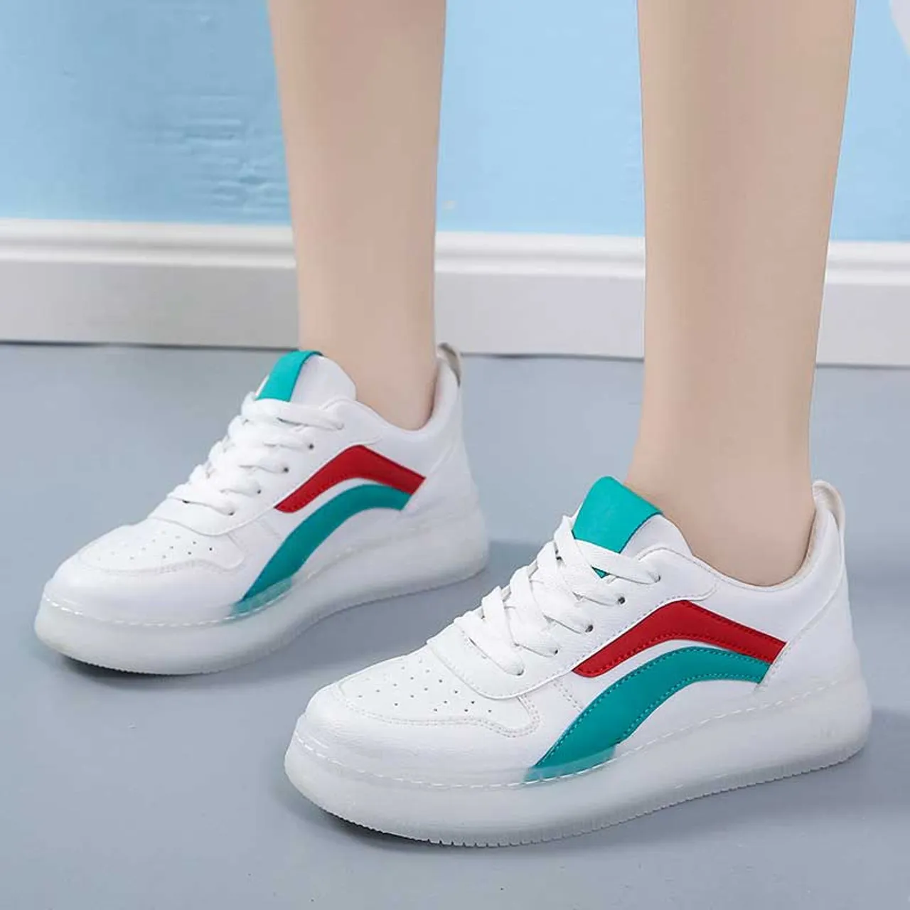 White green color stripe shoe sneaker