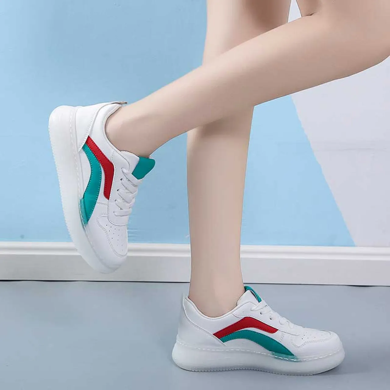 White green color stripe shoe sneaker