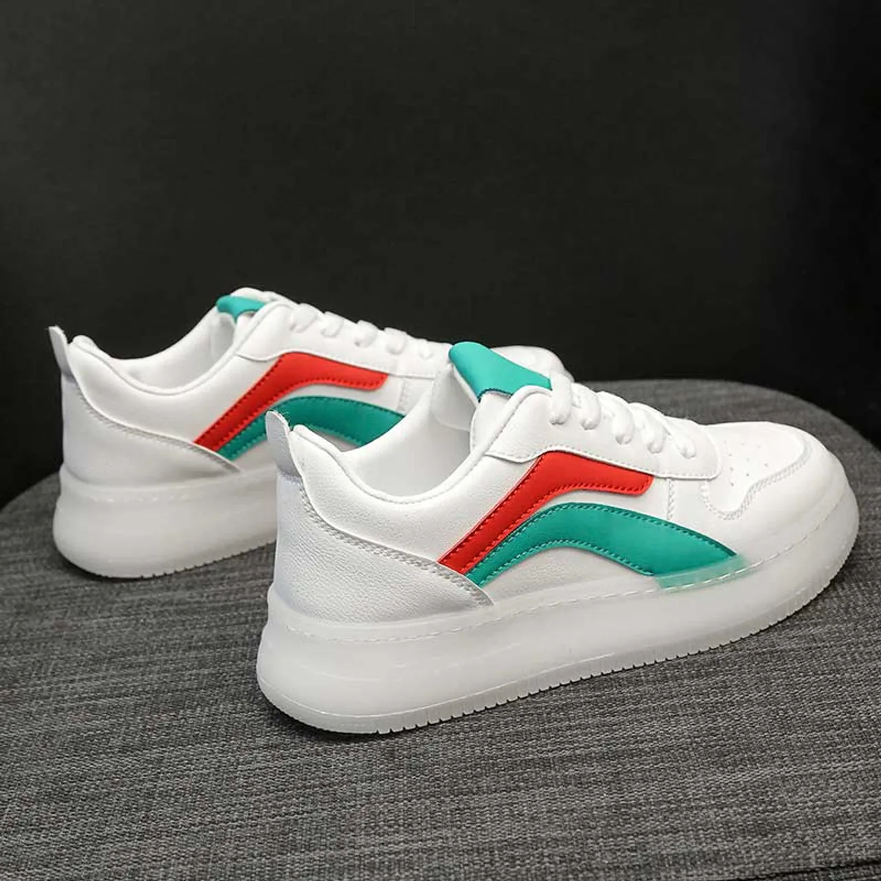 White green color stripe shoe sneaker