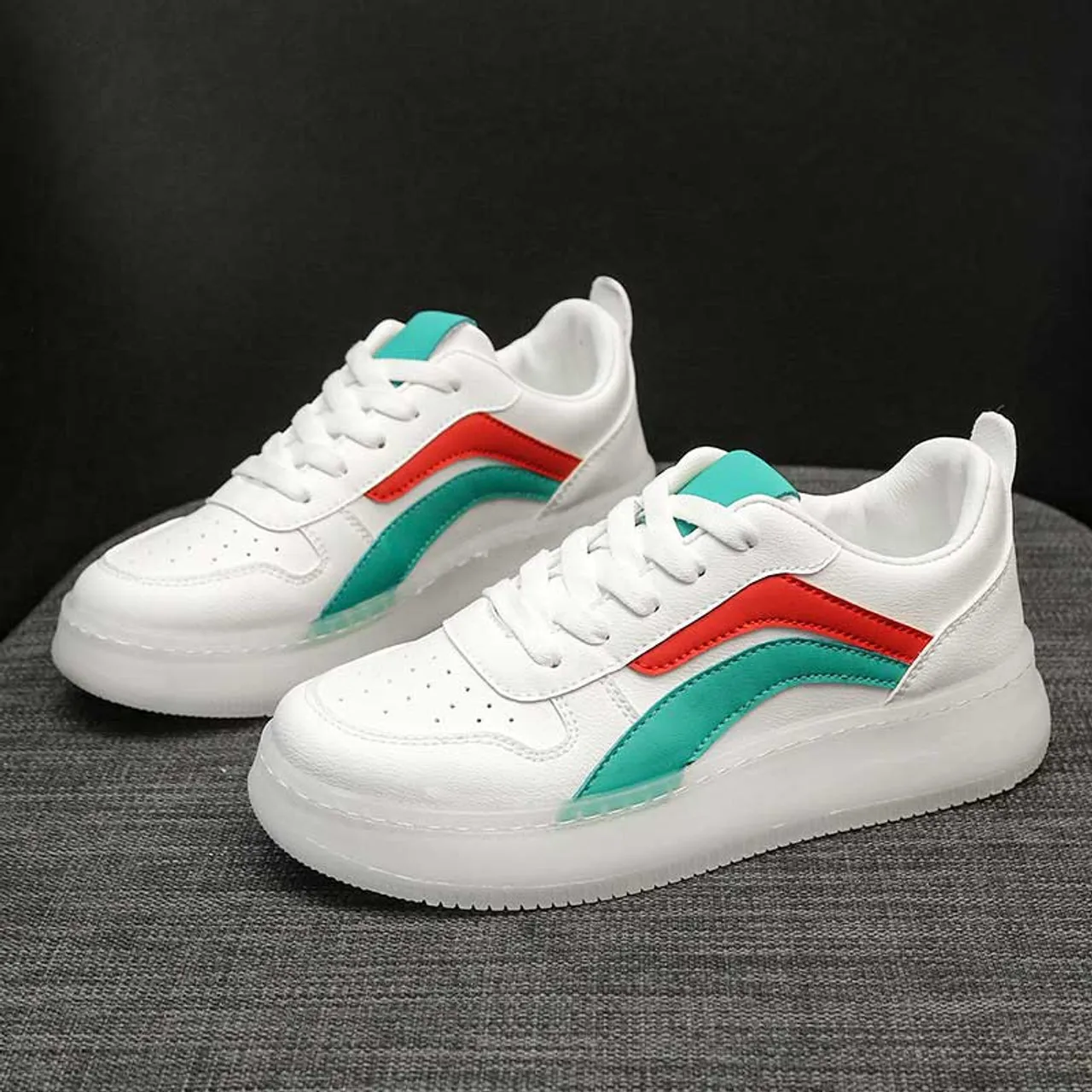 White green color stripe shoe sneaker