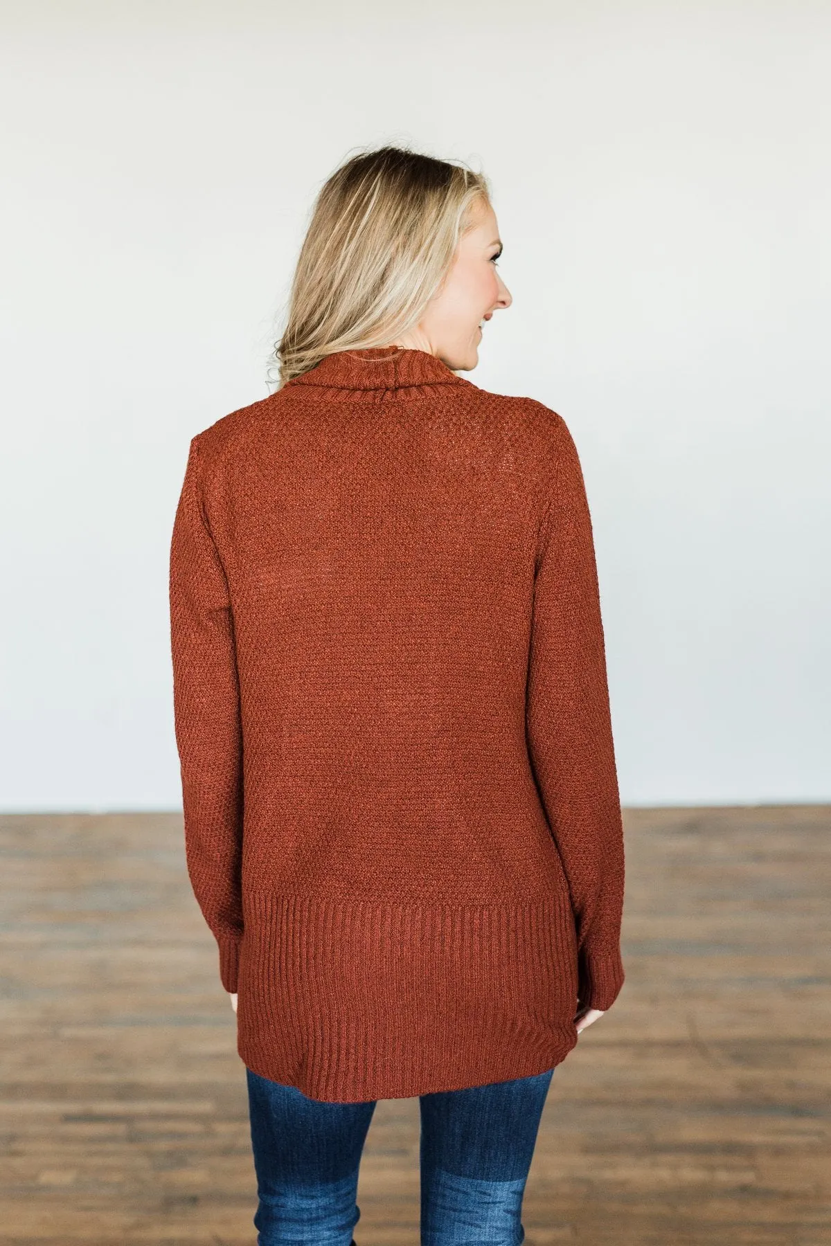 Wish You Well Knit Drape Cardigan- Dark Brick