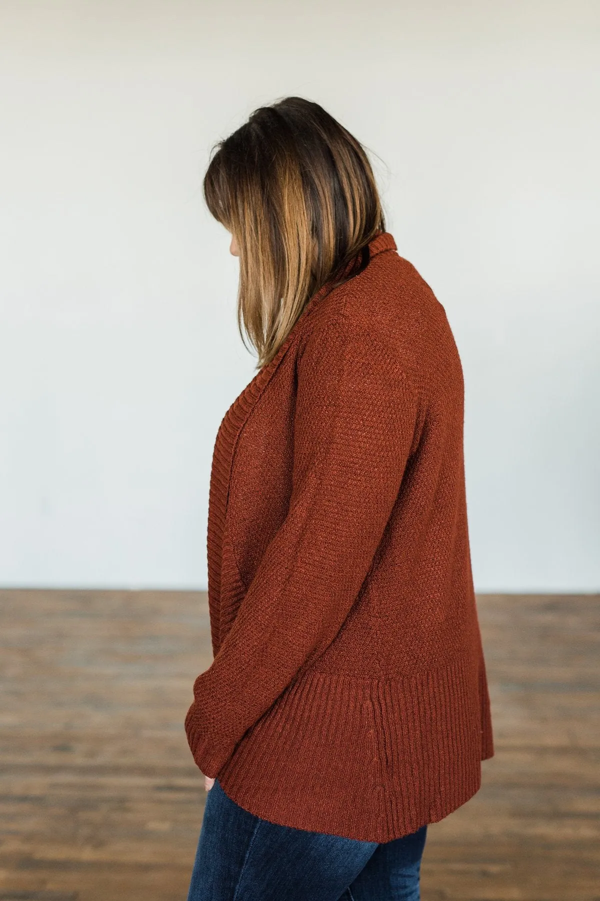 Wish You Well Knit Drape Cardigan- Dark Brick