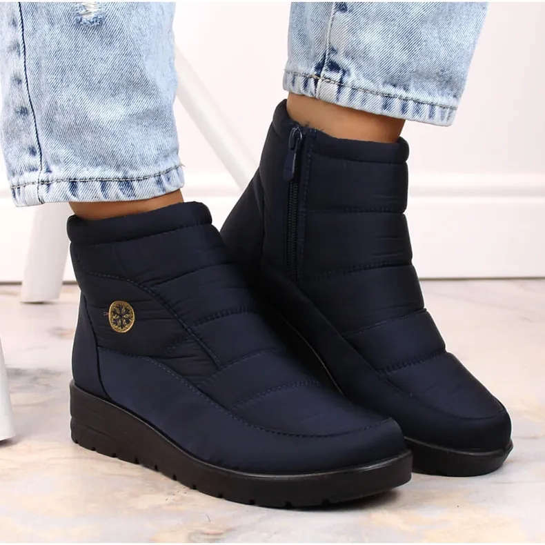 Women's snow boots on the wedge navy blue News 5029