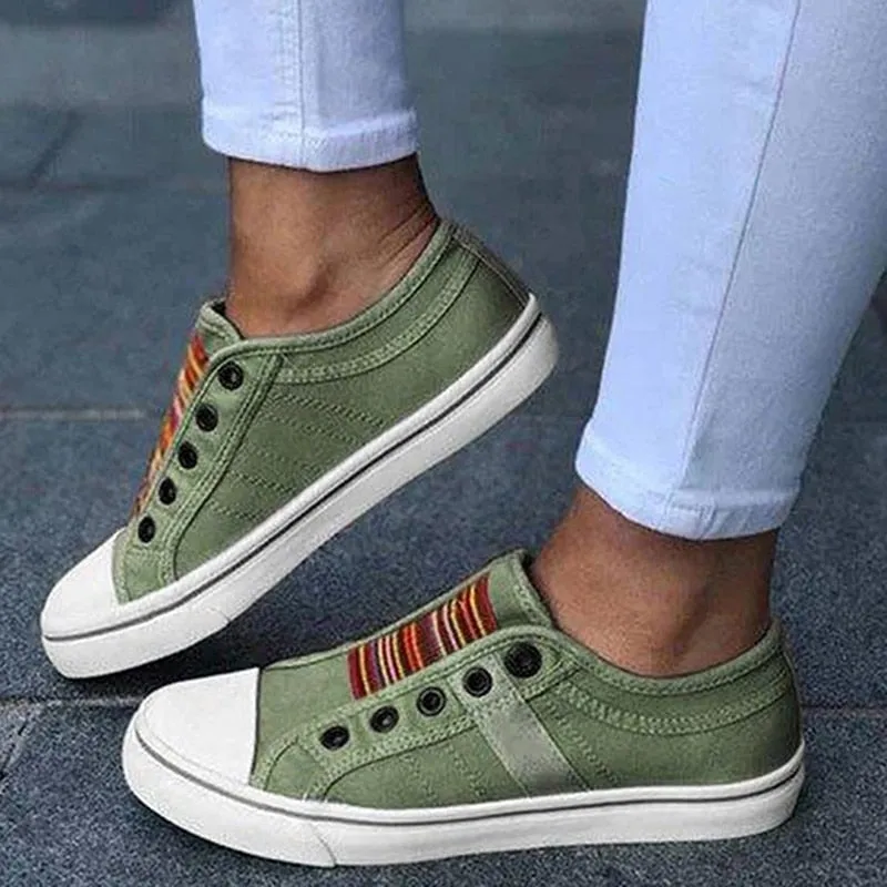 Women's Summer Fashion Low Cut Trainers Canvas Slip-On Casual Shoes