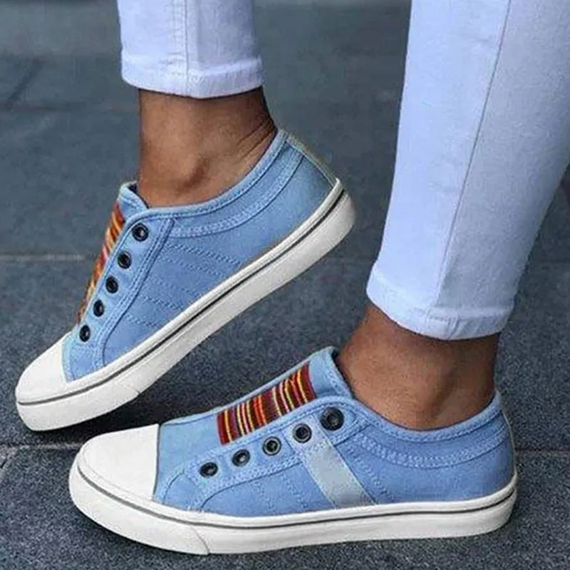 Women's Summer Fashion Low Cut Trainers Canvas Slip-On Casual Shoes