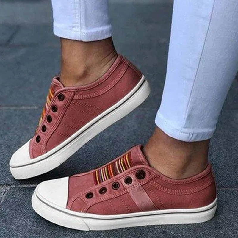 Women's Summer Fashion Low Cut Trainers Canvas Slip-On Casual Shoes