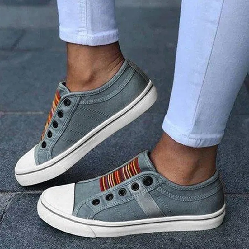 Women's Summer Fashion Low Cut Trainers Canvas Slip-On Casual Shoes