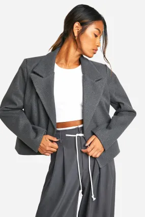 Wool Look Shoulder Pad Cropped Blazer