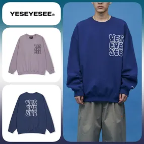 YESEYESEE  |U-Neck Long Sleeves Cotton Logo Sweatshirts