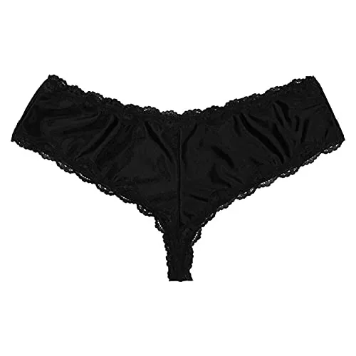 Yihuimin Mens Lingerie Silk Satin Lace Bikini Briefs Sissy Pouch Panties Crossdress Underwear Black Medium