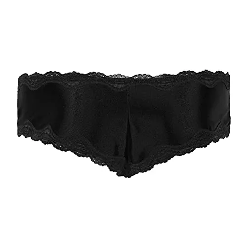 Yihuimin Mens Lingerie Silk Satin Lace Bikini Briefs Sissy Pouch Panties Crossdress Underwear Black Medium