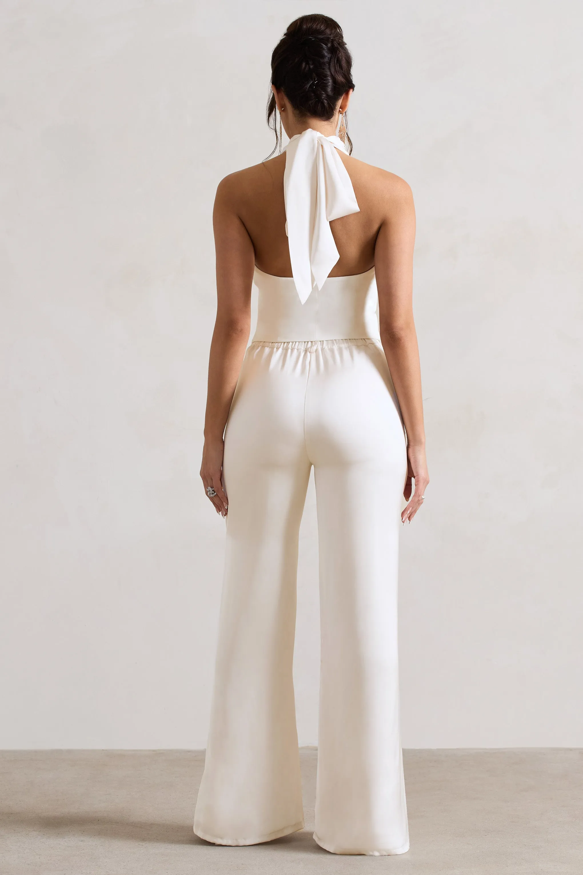 Your Way | Cream Satin Wide-Leg Trousers