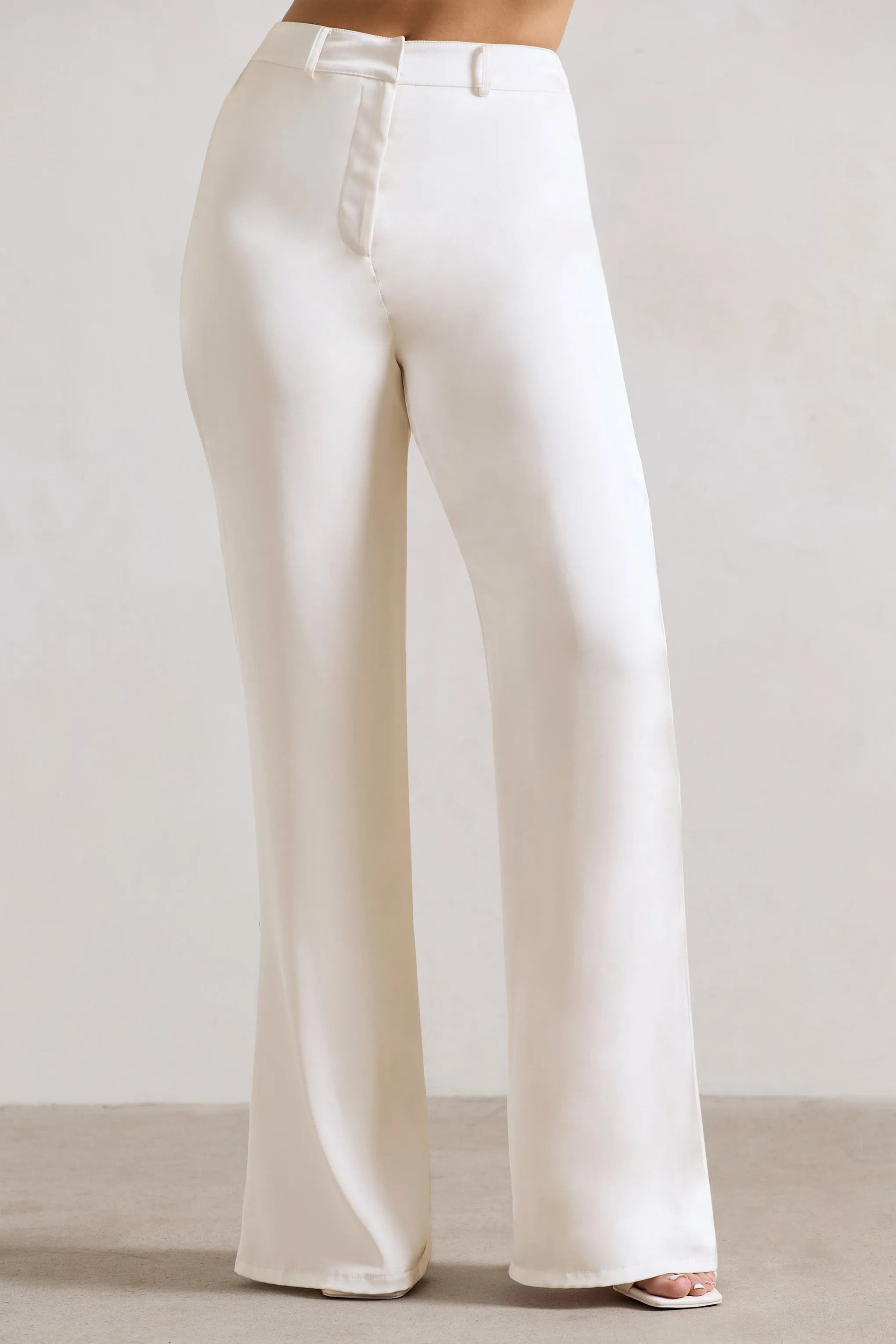 Your Way | Cream Satin Wide-Leg Trousers