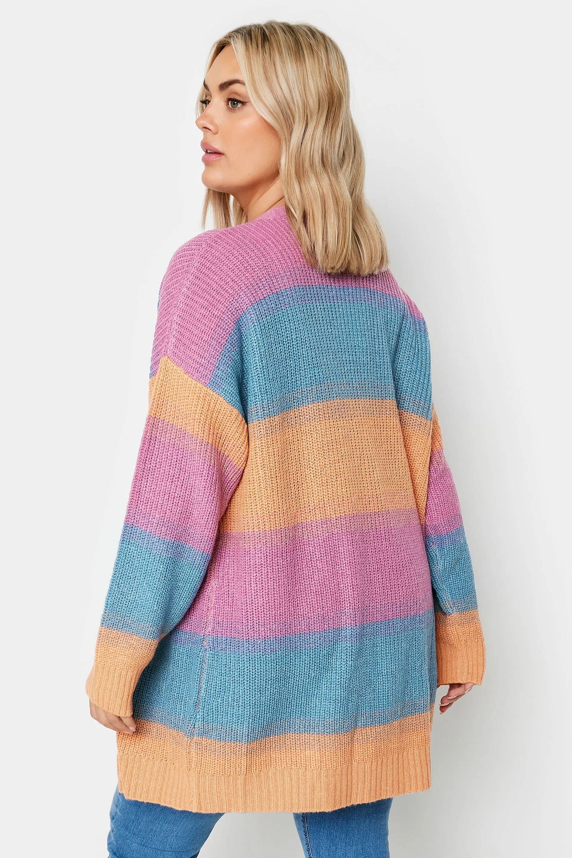 YOURS Curve Pink & Blue Ombre Stripe Knitted Cardigan