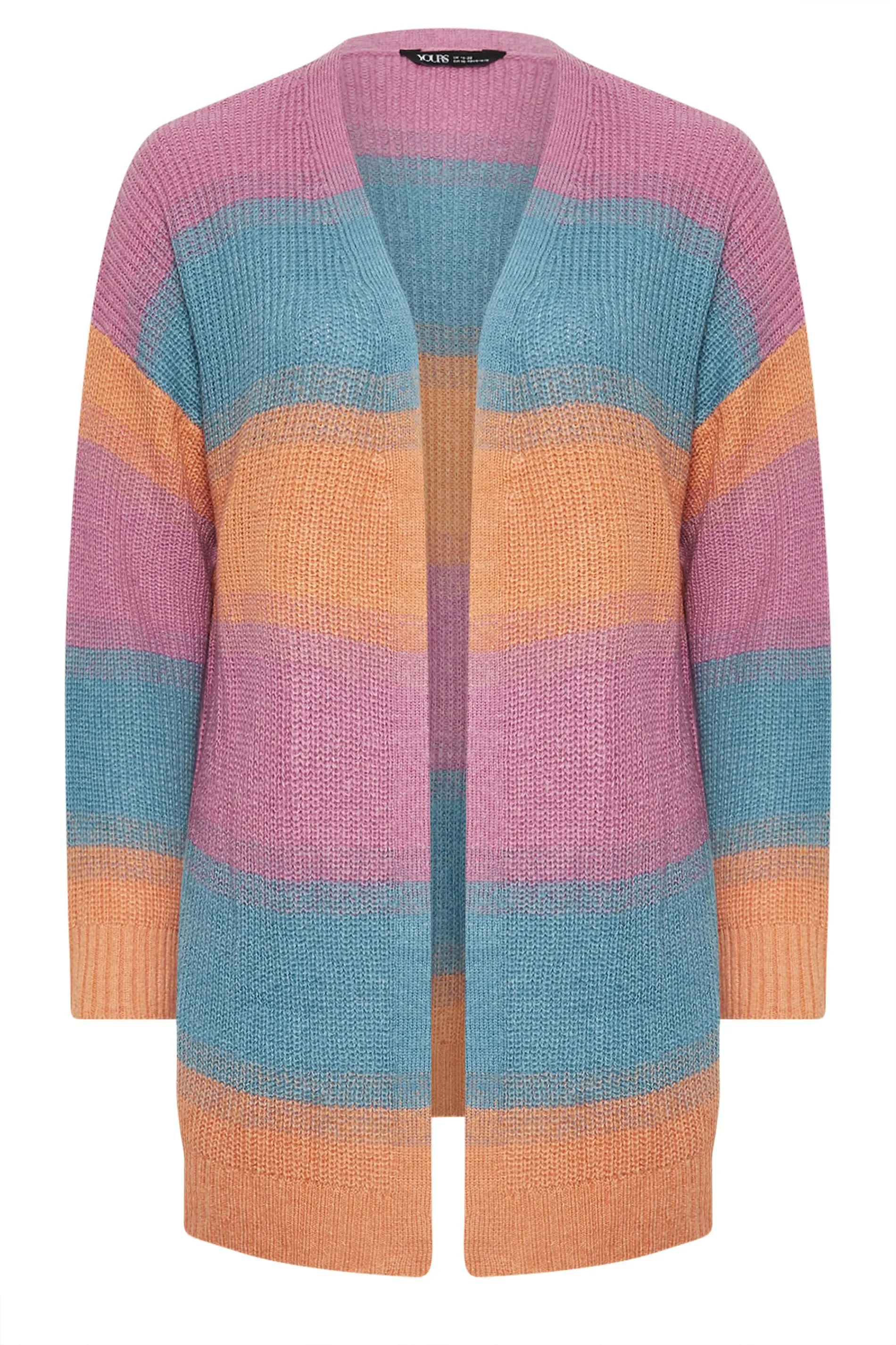 YOURS Curve Pink & Blue Ombre Stripe Knitted Cardigan