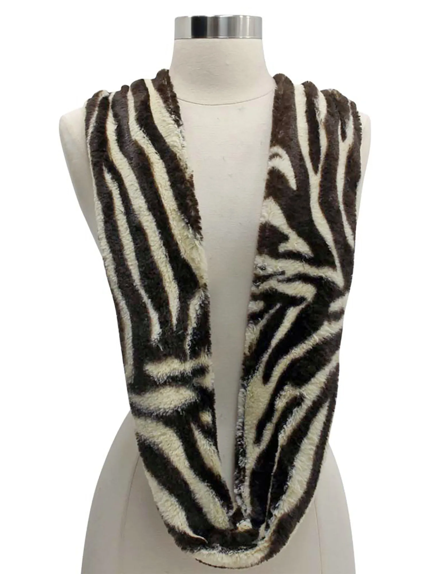 Zebra Stripe Faux Fur Circle Infinity Scarf