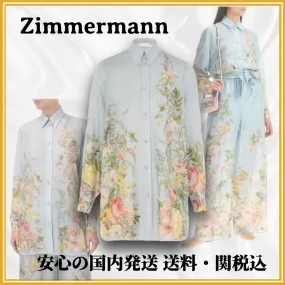 Zimmermann  |Flower Patterns Silk Long Sleeves Elegant Style